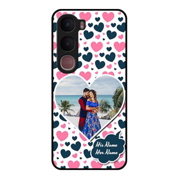 Vivo Y31 5G Custom Glass Phone Case - Pink & Blue Heart Design