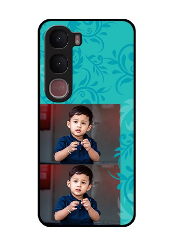 Vivo Y31 5G Custom Glass Phone Case - With Photo And Green Floral Design