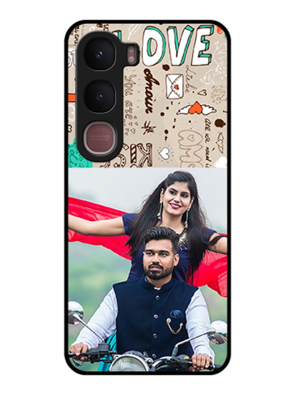 Custom Vivo Y31 5G Custom Glass Phone Case - Love Doodle Pattern