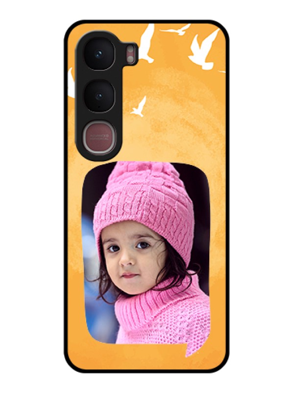 Custom Vivo Y31 5G Custom Glass Phone Case - Water Color Design With Bird Icons