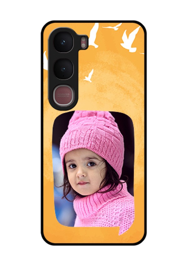 Vivo Y31 5G Custom Glass Phone Case - Water Color Design With Bird Icons