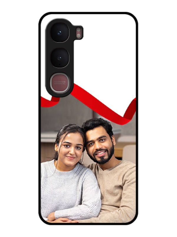 Custom Vivo Y31 5G Custom Glass Phone Case - Red Ribbon Frame Design