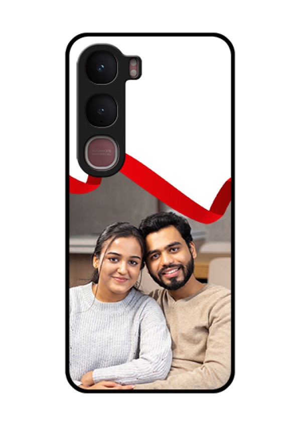 Vivo Y31 5G Custom Glass Phone Case - Red Ribbon Frame Design