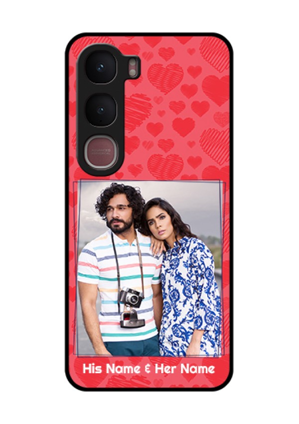 Vivo Y31 5G Custom Glass Phone Case - With Red Heart Symbols Design