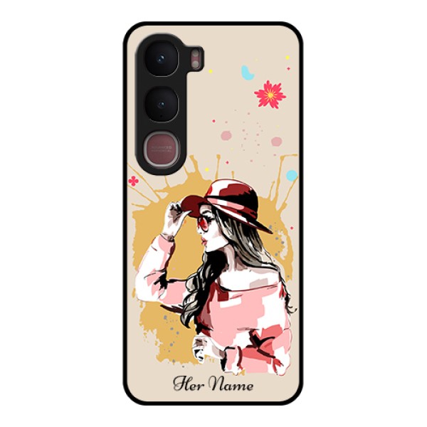 Vivo Y31 5G Custom Glass Phone Case - Women With Pink Hat Design