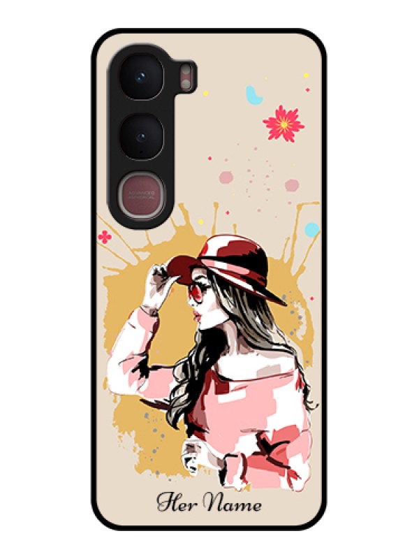 Custom Vivo Y31 5G Custom Glass Phone Case - Women With Pink Hat Design