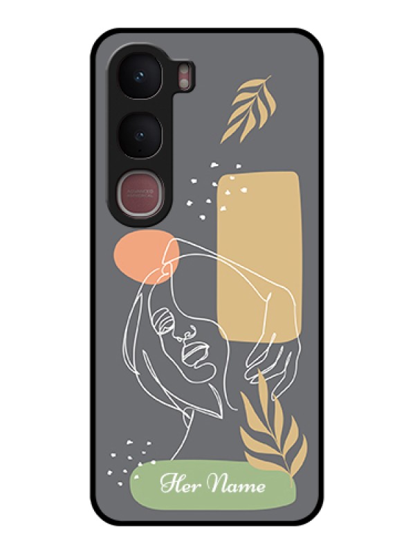 Custom Vivo Y31 5G Custom Glass Phone Case - Gazing Woman Line Art Design