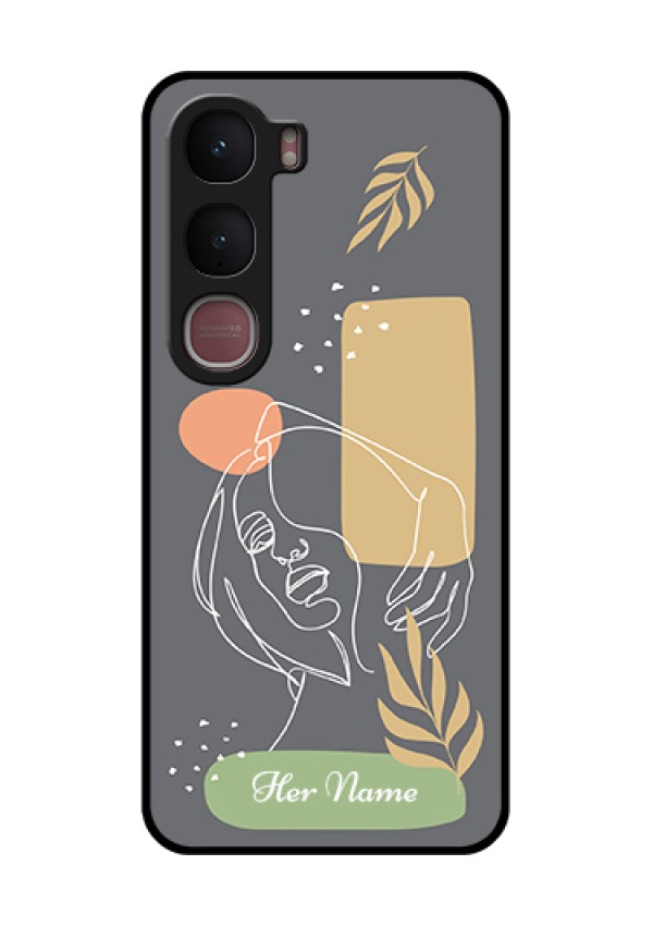 Vivo Y31 5G Custom Glass Phone Case - Gazing Woman Line Art Design