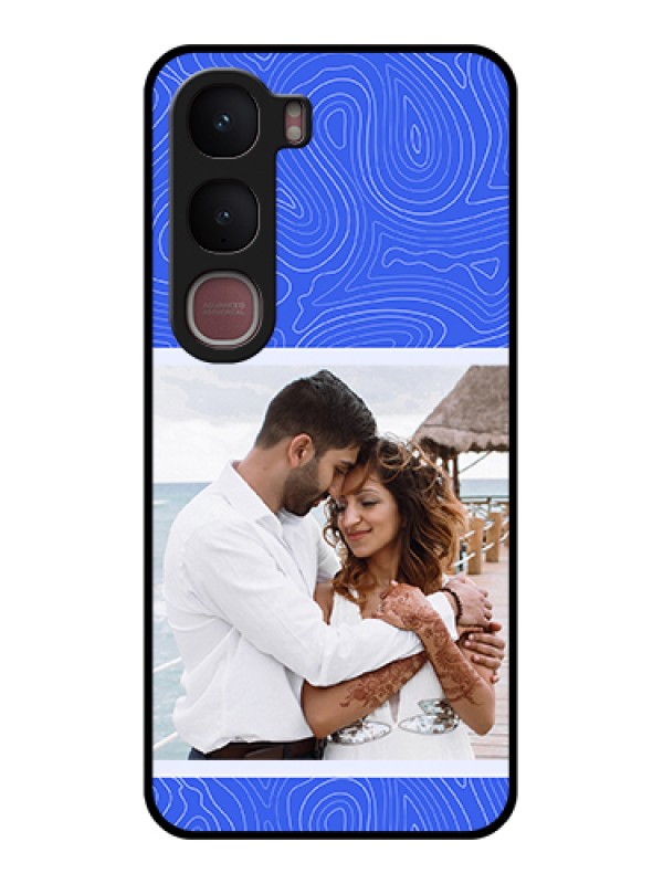 Custom Vivo Y31 5G Custom Glass Phone Case - Curved Line Art With Blue And White Design