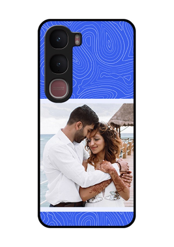 Vivo Y31 5G Custom Glass Phone Case - Curved Line Art With Blue And White Design