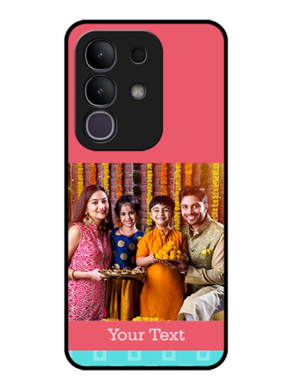 Custom Vivo Y31 Pro 5G Custom Glass Phone Case - Peach & Blue Color Design