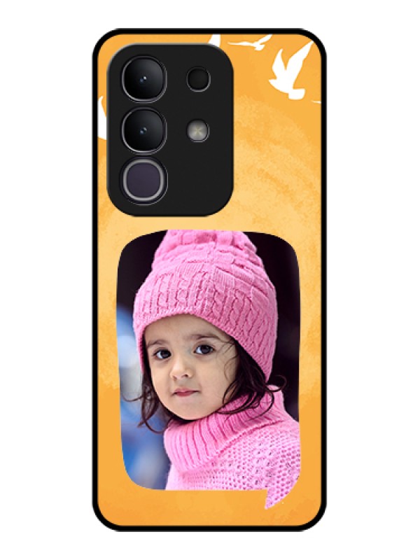 Custom Vivo Y31 Pro 5G Custom Glass Phone Case - Water Color Design With Bird Icons