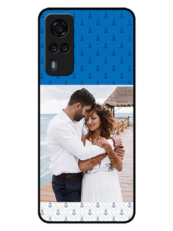 Custom Vivo Y31 Photo Printing on Glass Case  - Blue Anchors Design