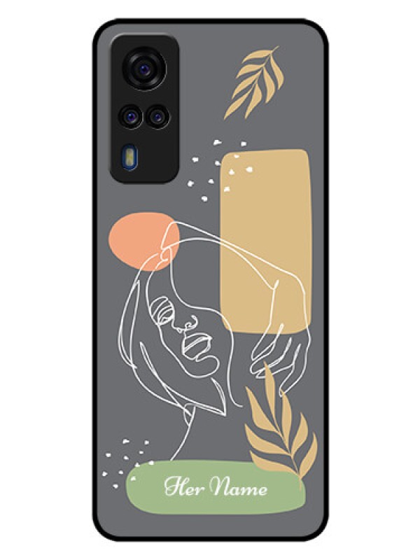 Custom Vivo Y31 Custom Glass Phone Case - Gazing Woman line art Design