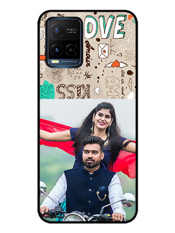 Custom Vivo Y33s Custom Glass Phone Case - Love Doodle Pattern