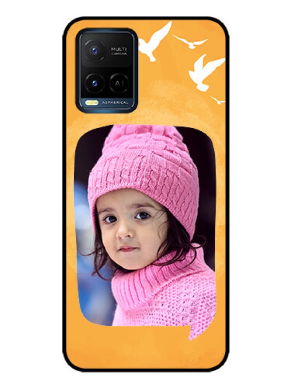 Custom Vivo Y33s Personalized Glass Phone Case - Water Color Design with Bird Icons