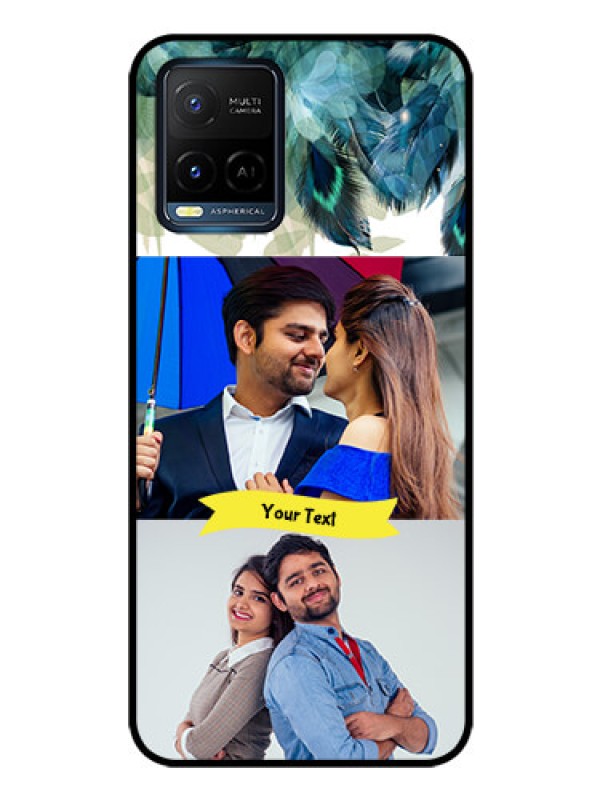 Custom Vivo Y33T Personalized Glass Phone Case - Image with Boho Peacock Feather Design