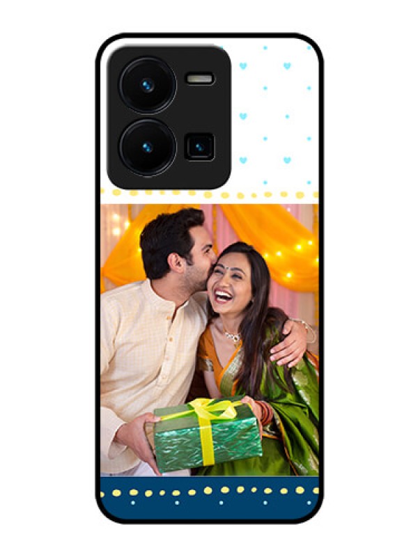 Custom Vivo Y35 Personalized Glass Phone Case - White and Blue Abstract Design