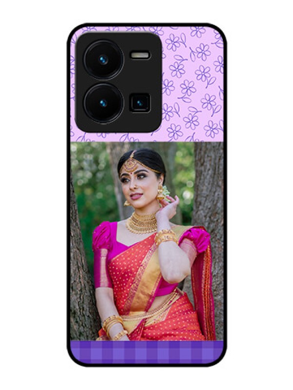 Custom Vivo Y35 Custom Glass Phone Case - Purple Floral Design