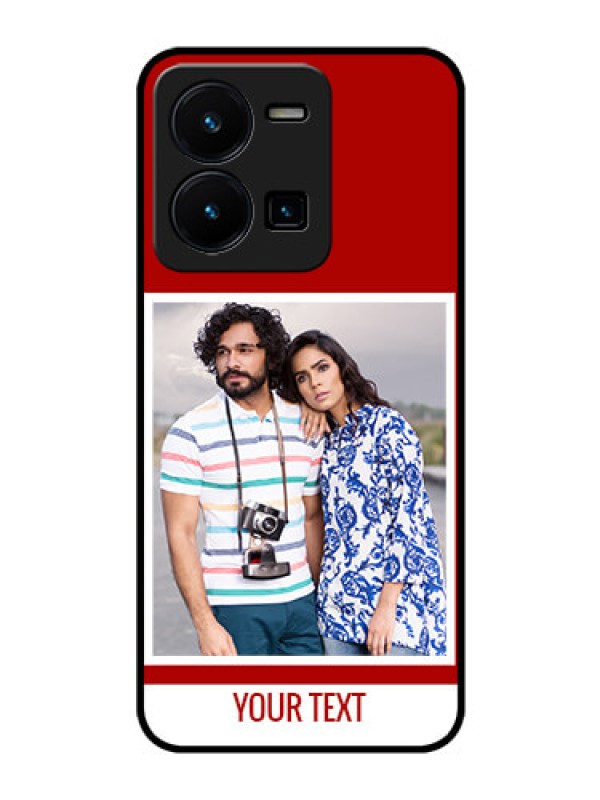 Custom Vivo Y35 Personalized Glass Phone Case - Simple Red Color Design