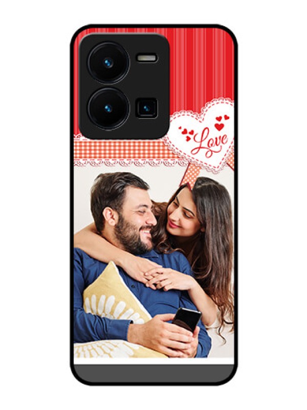 Custom Vivo Y35 Custom Glass Mobile Case - Red Love Pattern Design