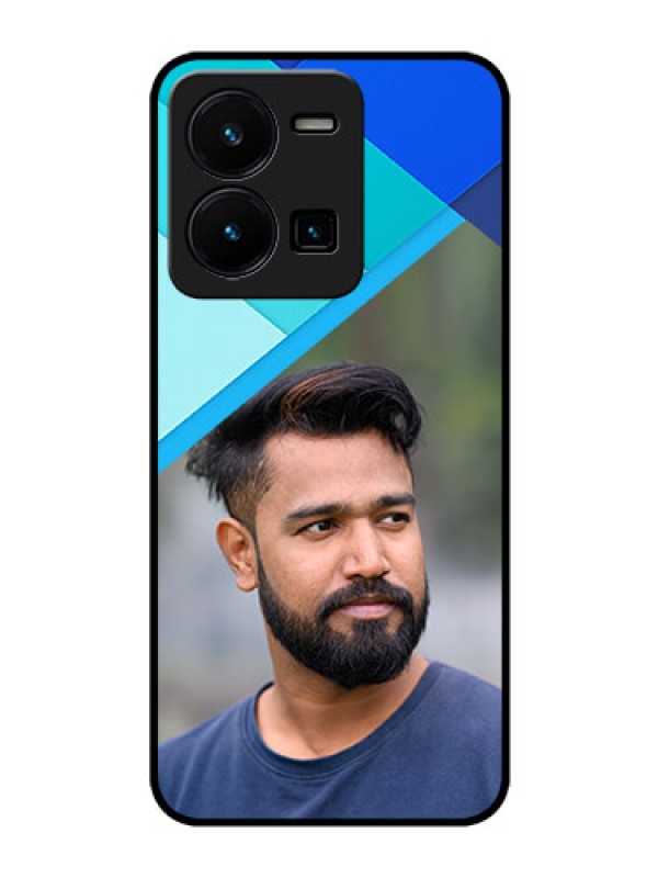 Custom Vivo Y35 Custom Glass Phone Case - Blue Pattern Design