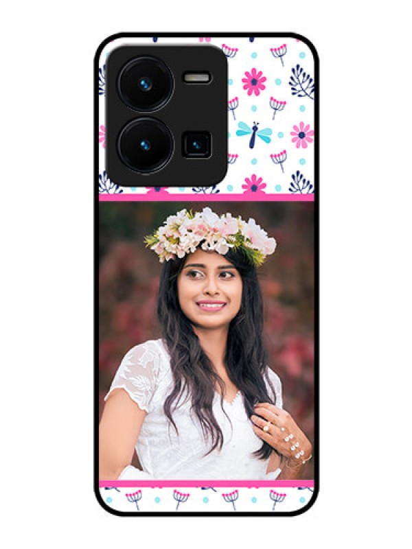 Custom Vivo Y35 Photo Printing on Glass Case - Colorful Flower Design