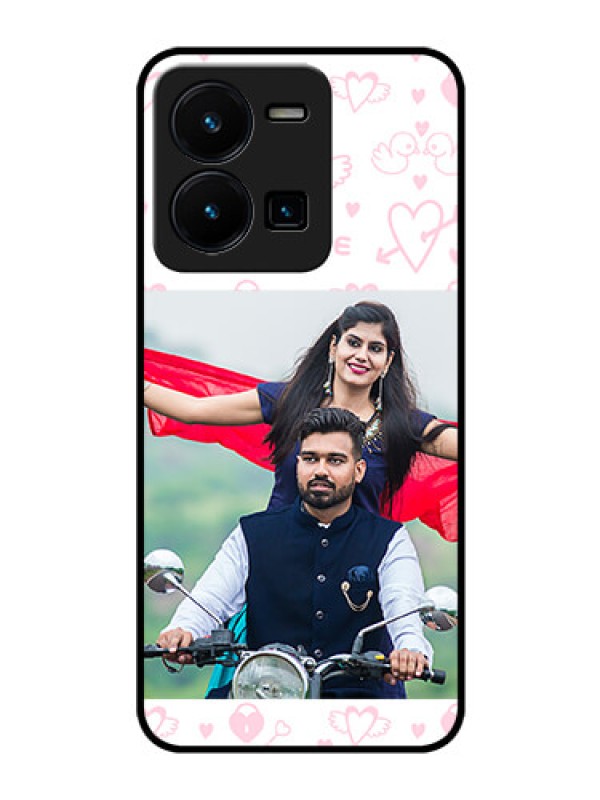 Custom Vivo Y35 Custom Glass Mobile Case - Pink Flying Heart Design