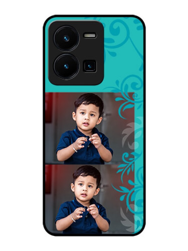 Custom Vivo Y35 Personalized Glass Phone Case - with Photo and Green Floral Design