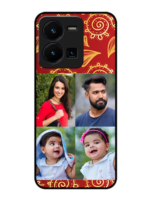 Custom Vivo Y35 Photo Printing on Glass Case - 4 Image Traditional Design