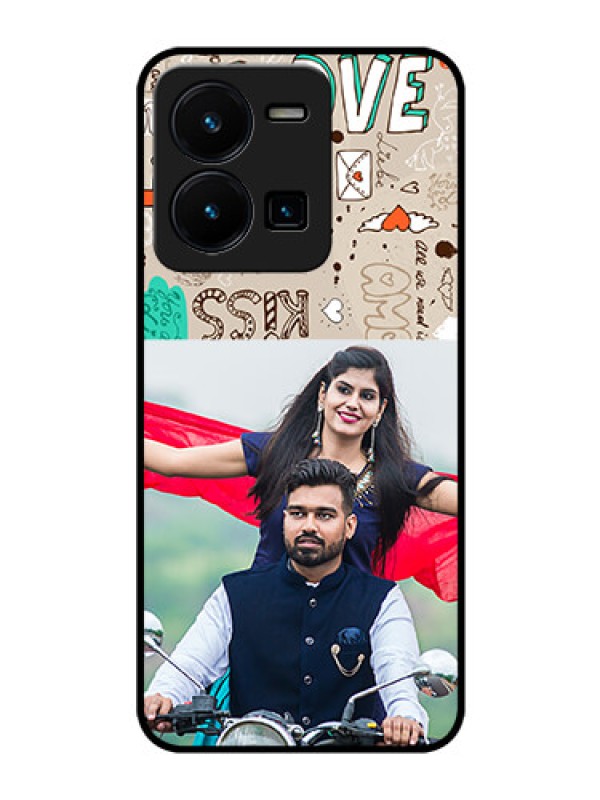 Custom Vivo Y35 Custom Glass Phone Case - Love Doodle Pattern
