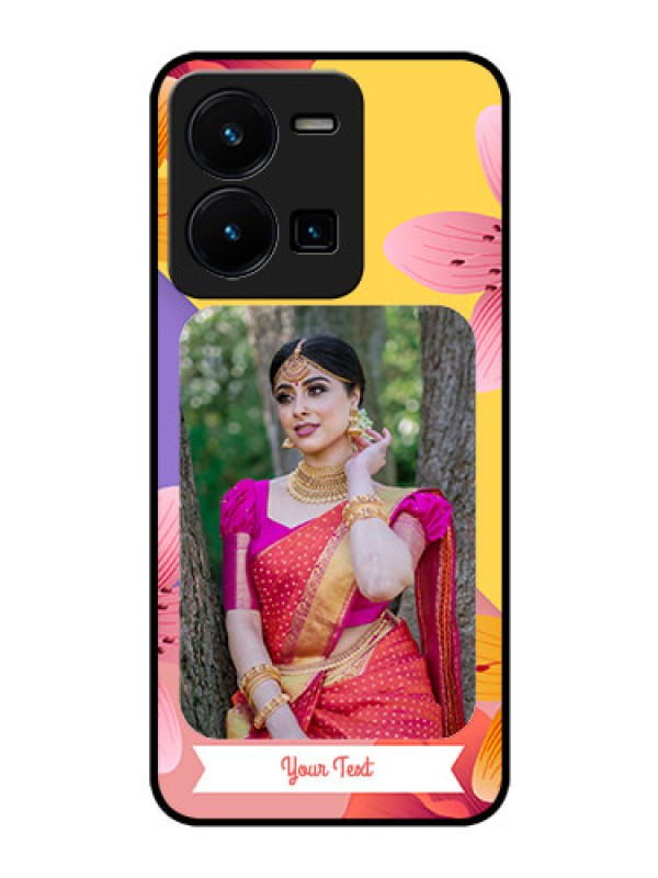Custom Vivo Y35 Custom Glass Mobile Case - 3 Image With Vintage Floral Design