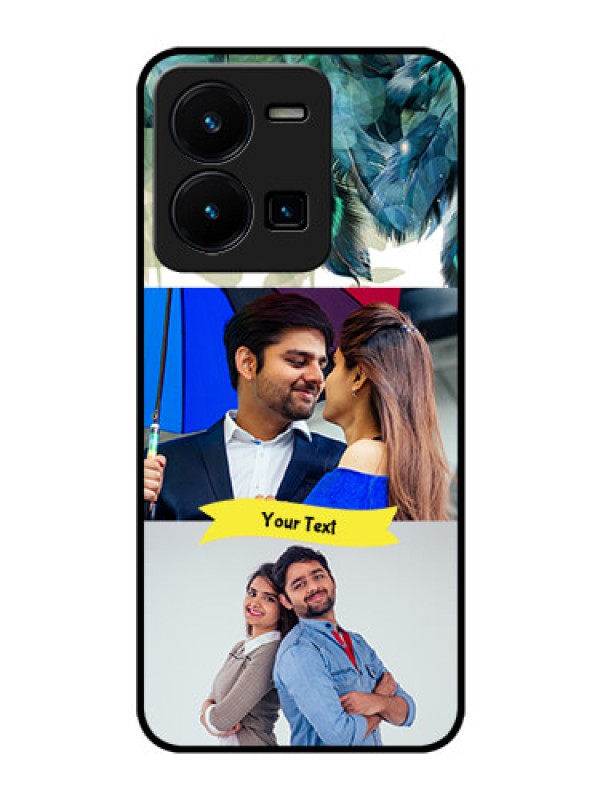Custom Vivo Y35 Personalized Glass Phone Case - Image with Boho Peacock Feather Design
