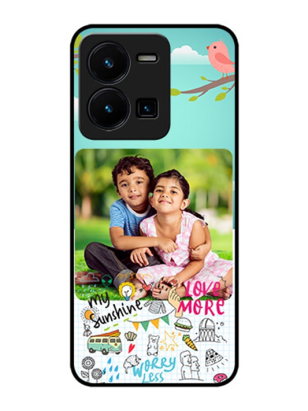 Custom Vivo Y35 Photo Printing on Glass Case - Doodle love Design