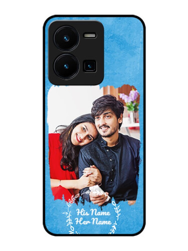 Custom Vivo Y35 Custom Glass Phone Case - Blue Color Vintage Design