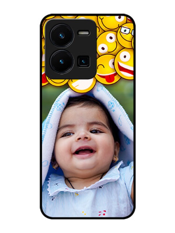 Custom Vivo Y35 Custom Glass Mobile Case - with Smiley Emoji Design