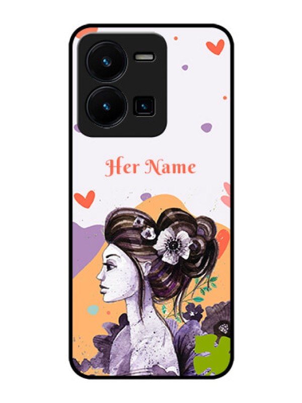 Custom Vivo Y35 Personalized Glass Phone Case - Woman And Nature Design