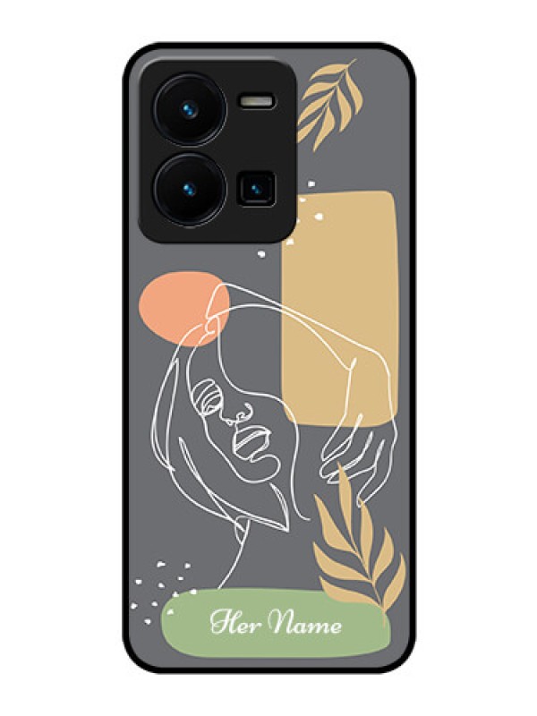 Custom Vivo Y35 Custom Glass Phone Case - Gazing Woman line art Design