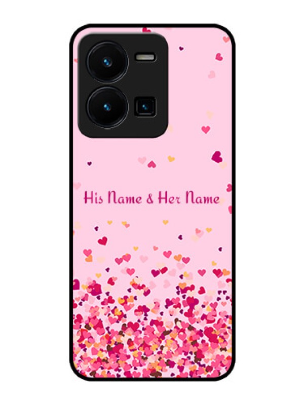Custom Vivo Y35 Photo Printing on Glass Case - Floating Hearts Design