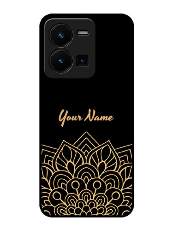 Custom Vivo Y35 Custom Glass Phone Case - Golden mandala Design