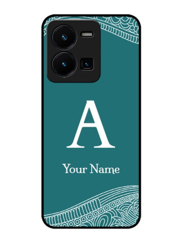 Custom Vivo Y35 Personalized Glass Phone Case - line art pattern with custom name Design
