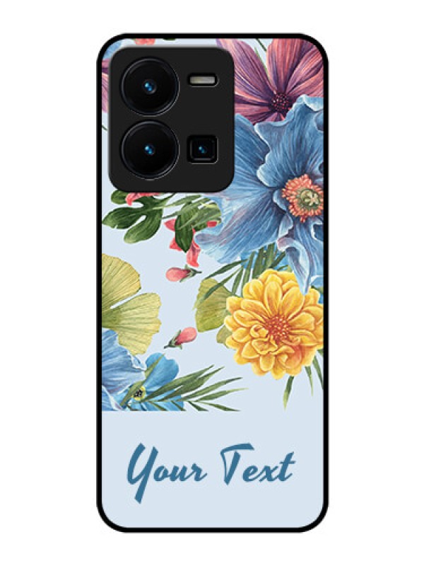 Custom Vivo Y35 Custom Glass Mobile Case - Stunning Watercolored Flowers Painting Design
