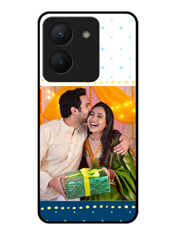 Custom Vivo Y36 Personalized Glass Phone Case - White and Blue Abstract Design