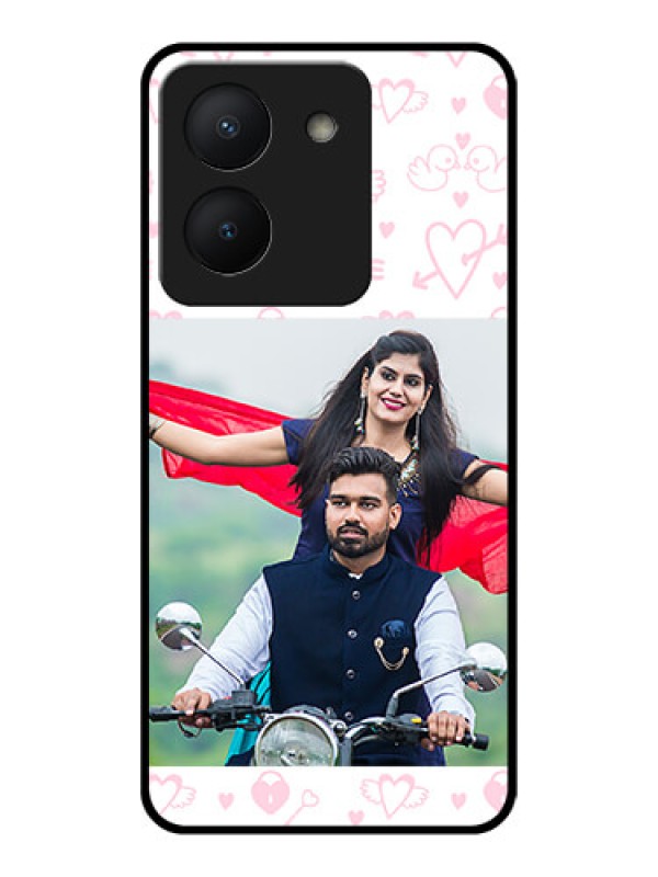 Custom Vivo Y36 Custom Glass Mobile Case - Pink Flying Heart Design