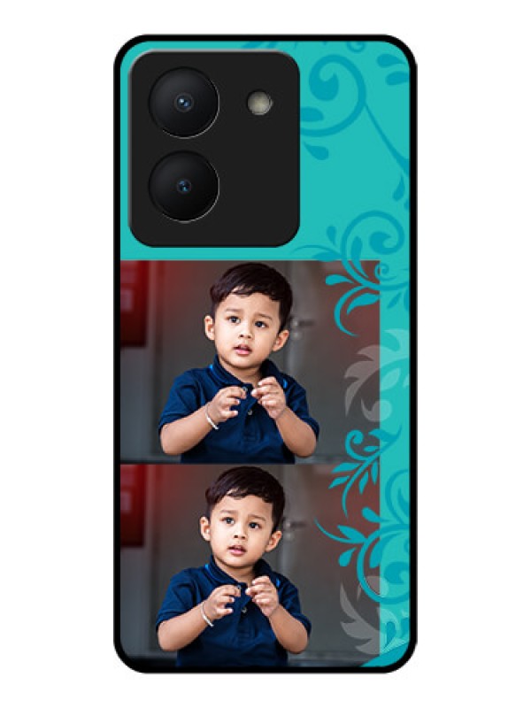 Custom Vivo Y36 Personalized Glass Phone Case - with Photo and Green Floral Design