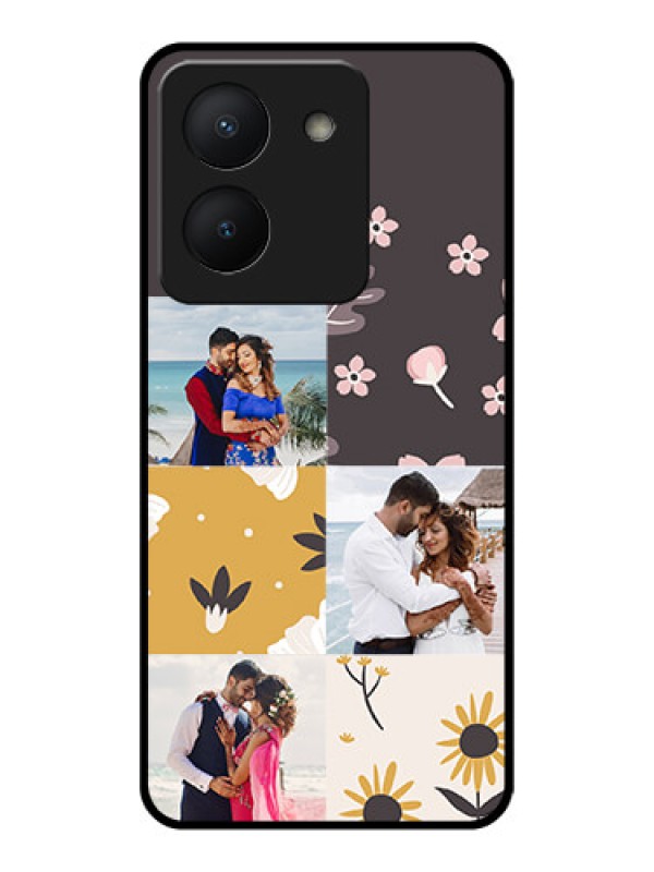 Custom Vivo Y36 Photo Printing on Glass Case - 3 Images with Floral Design