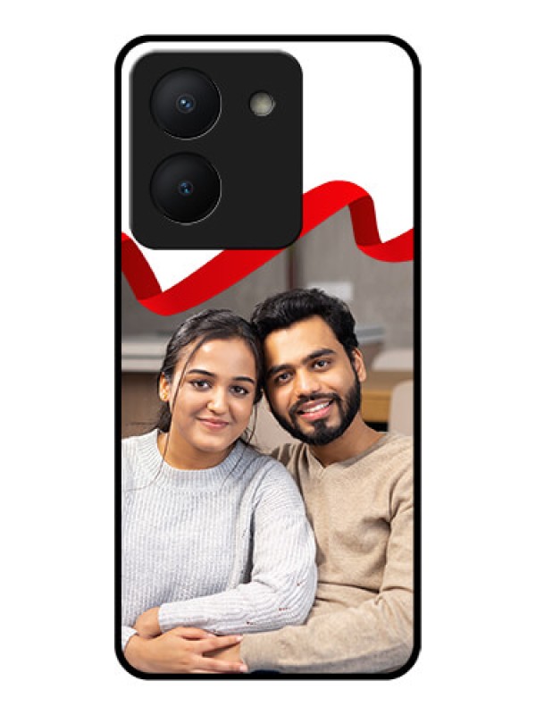 Custom Vivo Y36 Photo Printing on Glass Case - Red Ribbon Frame Design