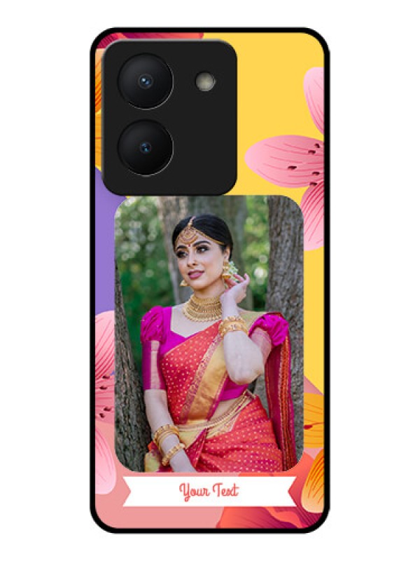 Custom Vivo Y36 Custom Glass Mobile Case - 3 Image With Vintage Floral Design