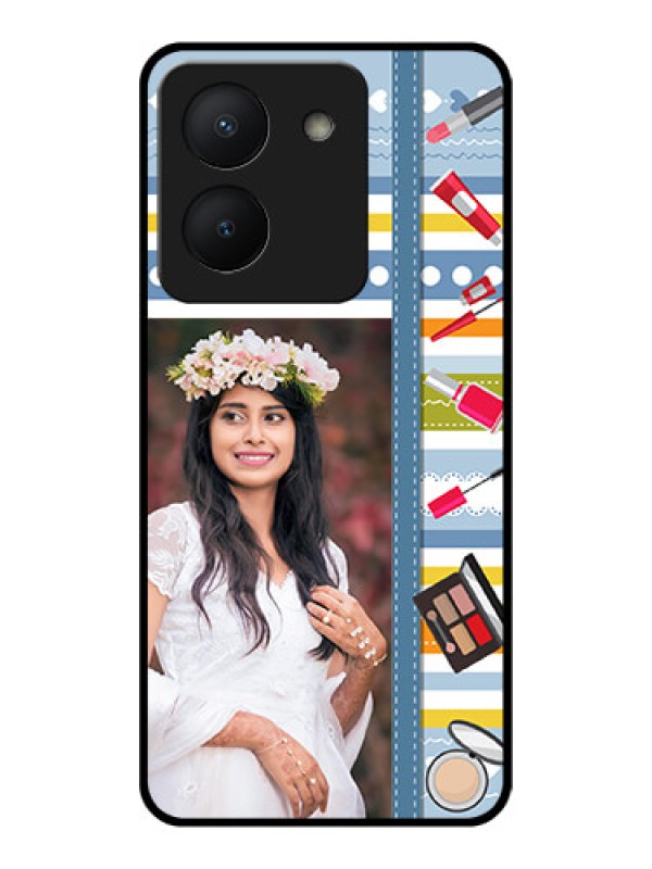 Custom Vivo Y36 Personalized Glass Phone Case - Makeup Icons Design