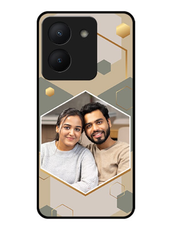 Custom Vivo Y36 Photo Printing on Glass Case - Stylish Hexagon Pattern Design